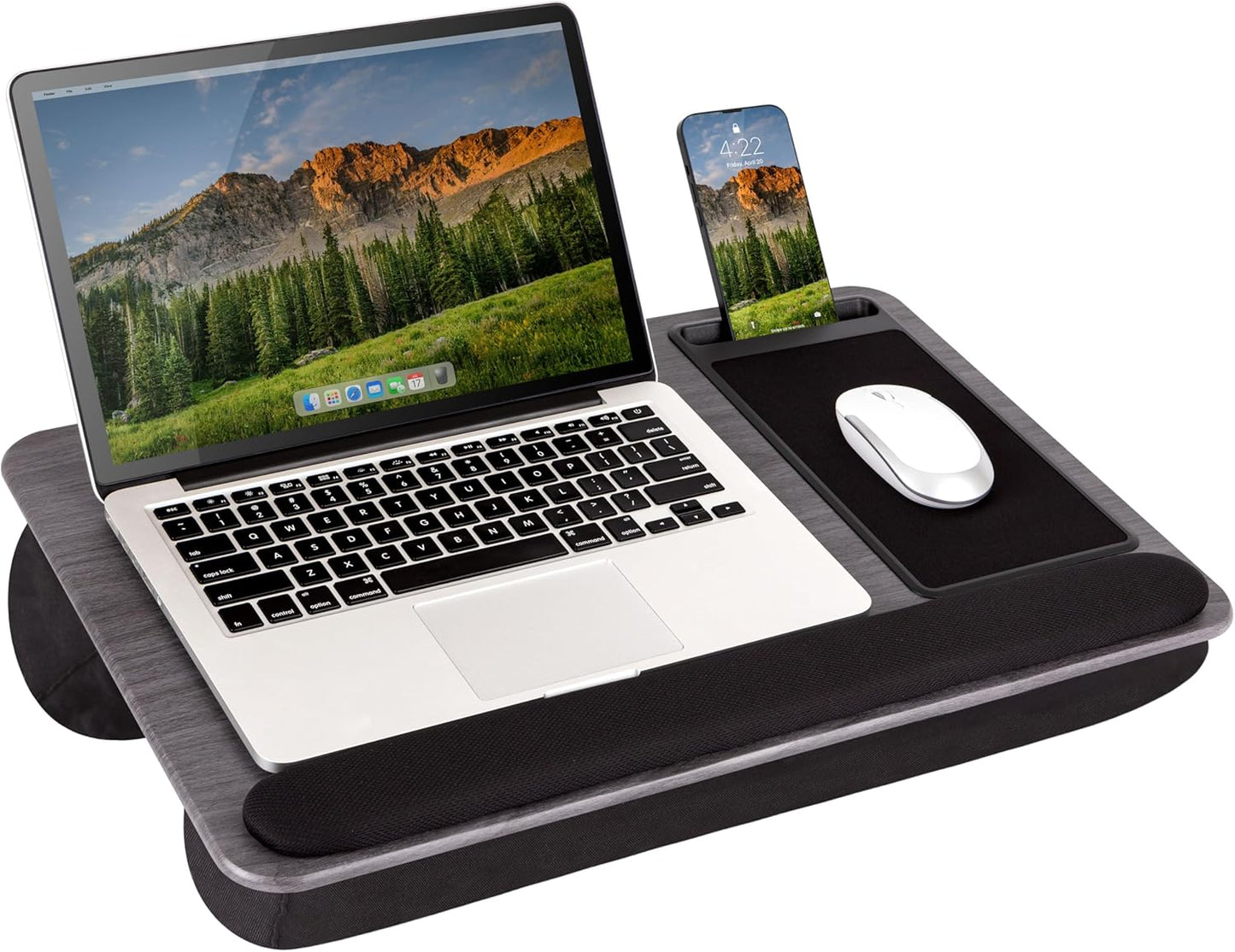 LAPGEAR Home Office Lap Desk with Device Ledge, Mouse Pad, and Phone Holder - Black Carbon - Fits up to 15.6 Inch Laptops - Style No. 91588