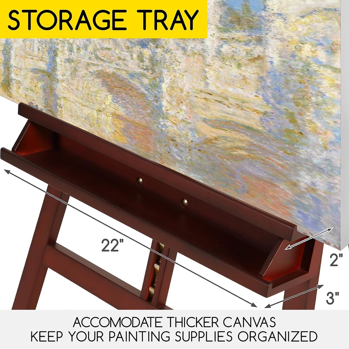 MEEDEN Large Painters Easel Adjustable Solid Beech Wood Artist Easel, Studio Easel for Adults with Brush Holder, Holds Canvas up to 48" - Walnut