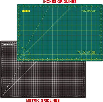 NEWBRAUG 18'' × 24'' Perfect Self Healing Cutting Mat, Non-Slip Gridded Rotary Cutting Board, Necessary for Quilting, Sewing, Craft, Fabric & Scrapbooking(Green/Black)…