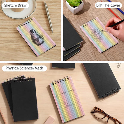 Jutom 2 Pcs Mini Pocket Notebooks Bulk 3x5 Graph Paper Top Spiral Notebook 120 Pages 80 Gsm Mini Grid Notepads for Personal Organizers Home Classroom Business Work Supplies (Kraft)