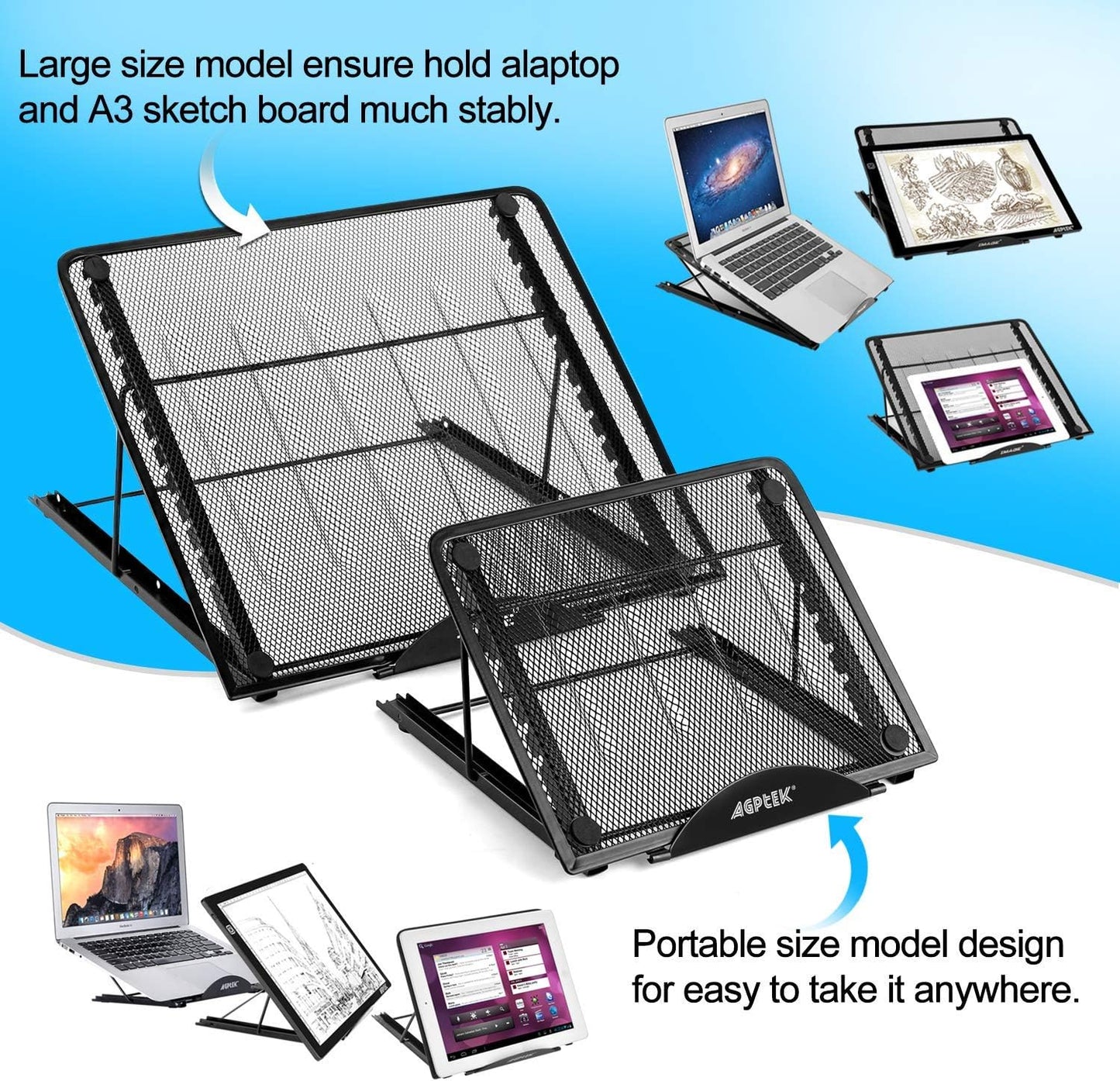 IMAGE Laptop Stand, A3 Large Version Foldable Portable Ventilated Desktop Laptop Stand Holder, Adjustable 12 Angle Points Stand, Compatible with 10" ~ 17" Notebooks, LED Light Box Pad