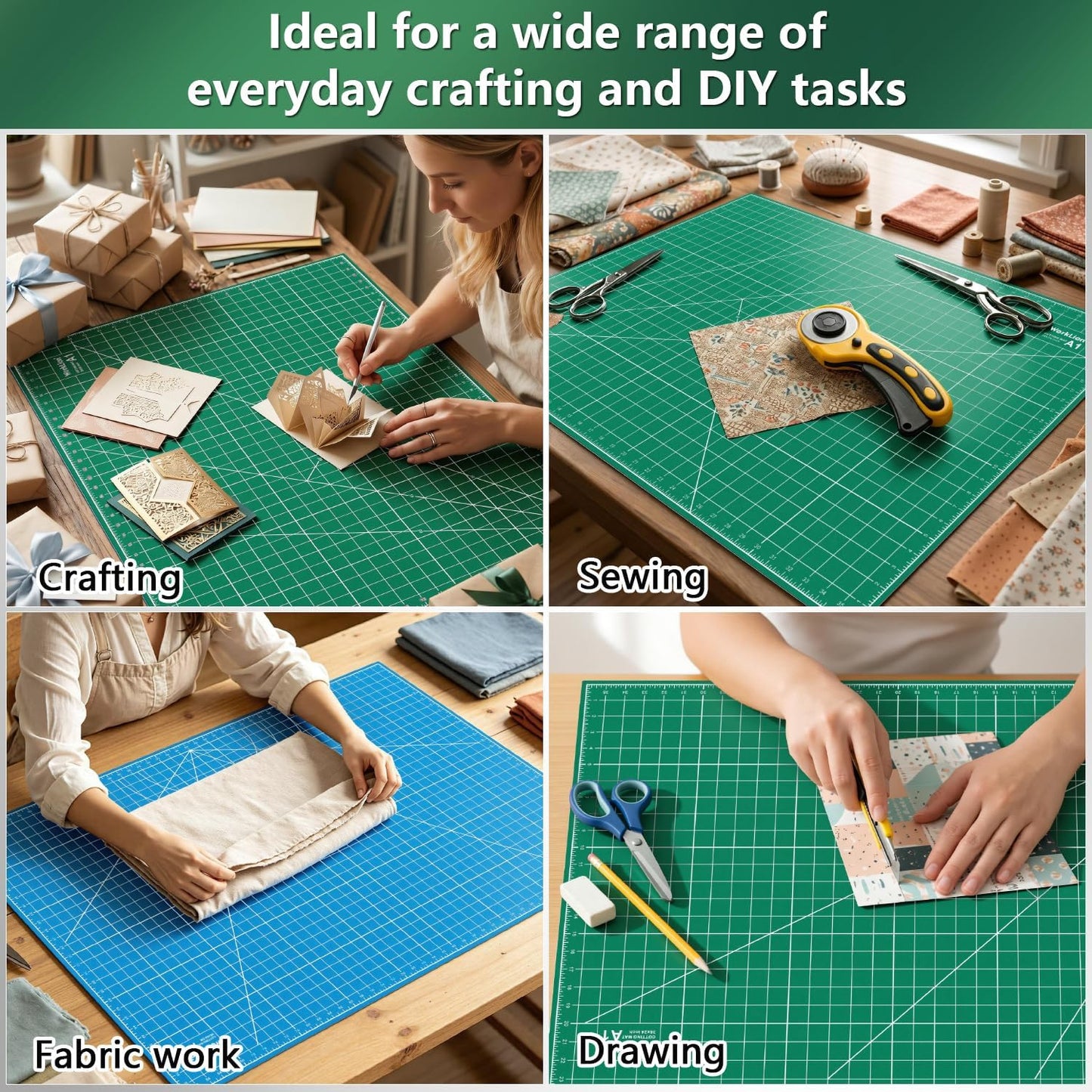Worklion Self Healing Cutting Mat for Craft-Thickened 18inch x 12inch fabric sewing mat for quilting,rotary cutting, nonslip