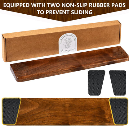 14.2in Walnut Wooden Wrist Rest for 87-Key/TKL Keyboards – Premium Ergonomic Palm Support, Natural Smooth and Comfort Desk Setup Wrist Pad with No-Slip Rubber Base – Office Typing & Gaming Accessory