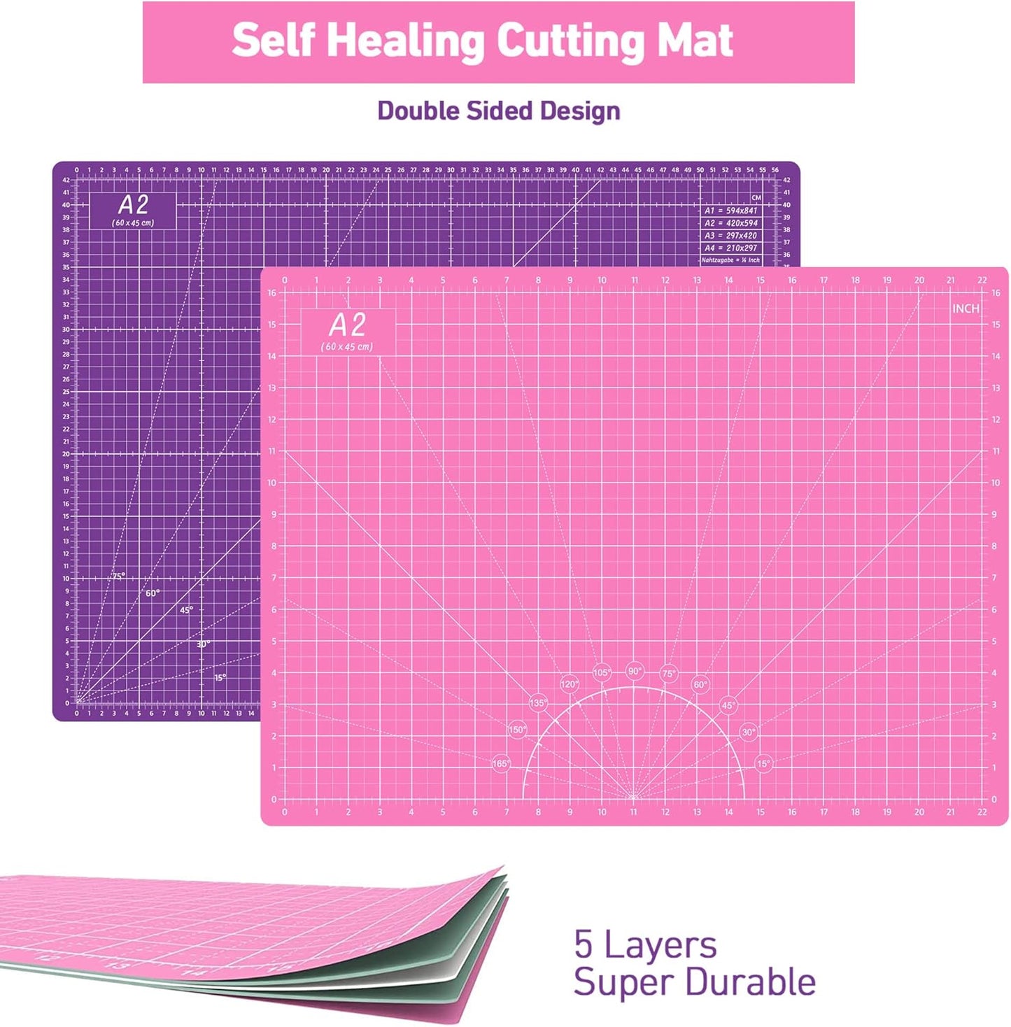 Headley Tools Rotary Cutter Set - 45mm Fabric Cutter, 5 Extra Rotary Blades, A3 Cutting Mat, Quilting Ruler and Sewing Clips, Craft Knife Set, Ideal for Crafting, Sewing, Patchworking, Purple