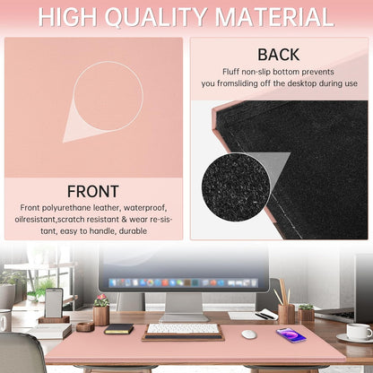 AKOZLIN 35.4"x 18.9" Soft PU Leather Surface Office Desk Mouse Mat Anti-Push Pad with Full Grip Fixation Lip Table Blotter Edge-Locked Protector