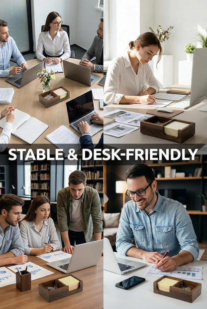 Demigo Wooden Sticky Note Holder for Desk – Solid Acacia Wood Organizer for 3x3 Note Pads, Paper Clips, Office Supplies – Compact Memo Pad Holder for Home Office, Teachers