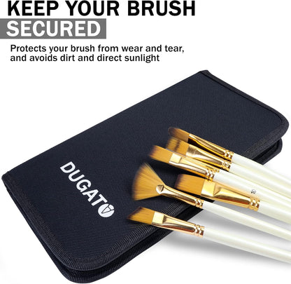 DUGATO Short Paint Brush Holder & Organizer 5.4x10.7 Inches, Blue Canvas Bag for Brushes up to 9.3" Length, Case with 15 Slots, Artist Brush Carrying Case (Brush Not Included)