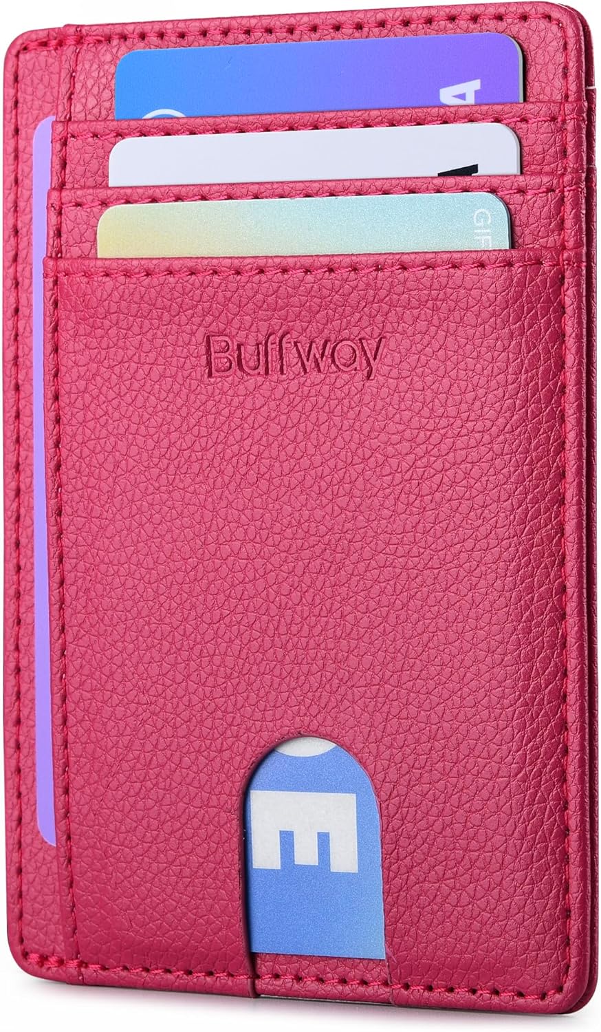 Buffway Slim Minimalist Front Pocket RFID Blocking Leather Wallets for Men and Women - Carbon Fiber Black - Colors A