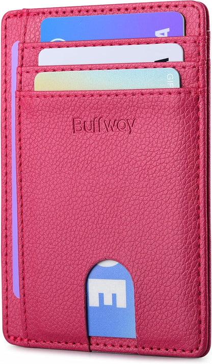 Buffway Slim Minimalist Front Pocket RFID Blocking Leather Wallets for Men and Women - Carbon Fiber Black - Colors A