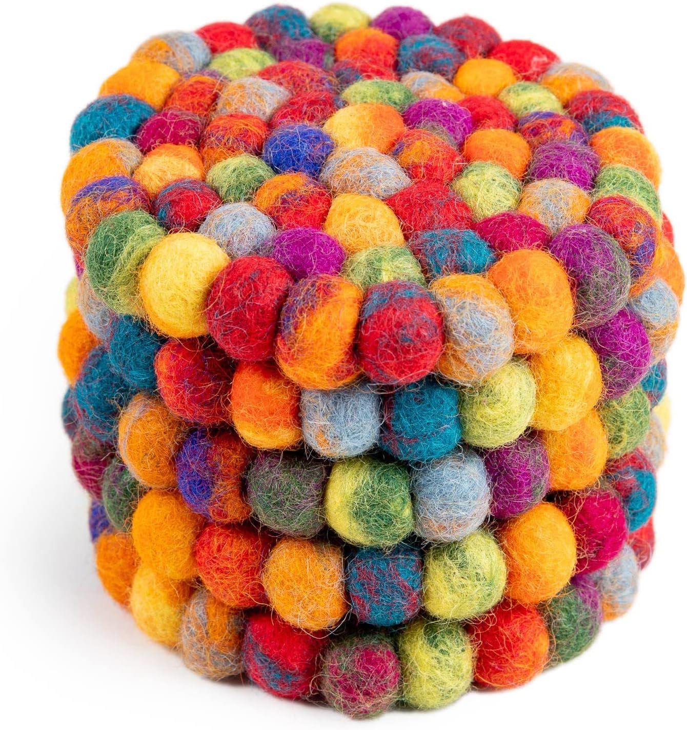 Round Felt Ball Coasters - 100% Merino Wool Table Coasters - Felt Coaster Pads, Absorbent Trivet for Drinks - Heat Resistant, Thick & Durable Hand Felted - Woolygon - Multicolor Set of 5 (Rainbow)