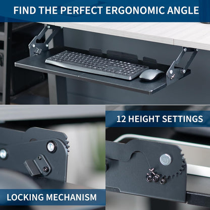 VIVO Large Under Desk 34 x 11 inch Computer Keyboard and Mouse Tray with Swinging Height Adjustment, 12 Settings, Platform Drawer for Typing, Black, MOUNT-KB34S