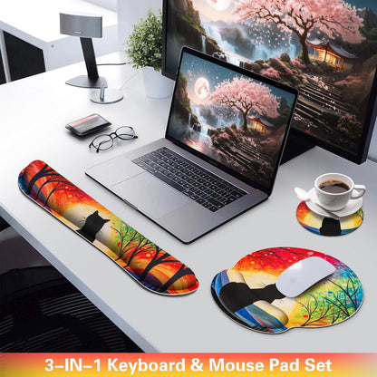 Ergonomic Keyboard Wrist Rest, Mouse Pad with Wrist Rest Anime, Cat Gaming Mousepad with Wrist Support, Memory Foam Wrist Rest Set for Computer Keyboard, Funny Cute Office Desk Accessories