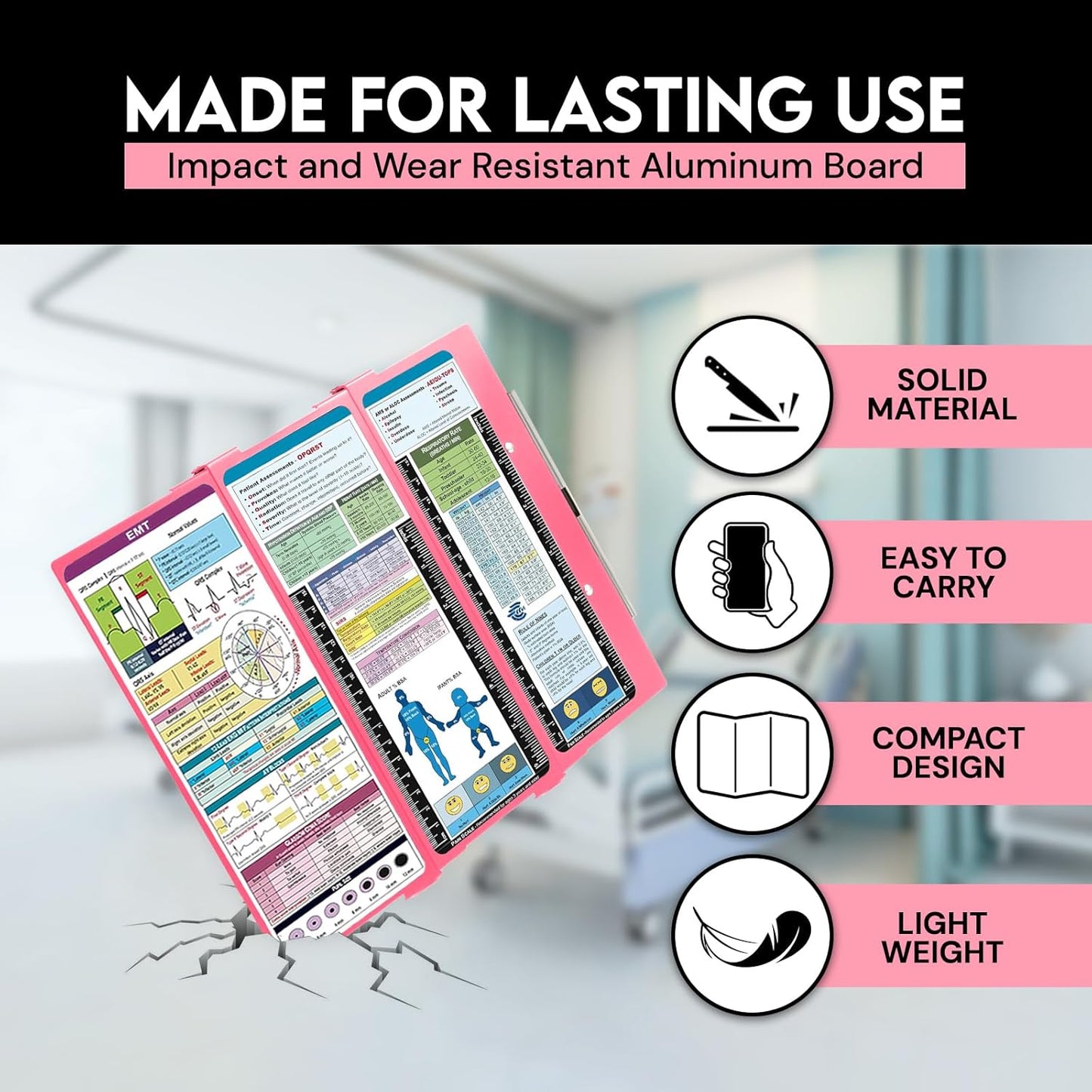Nursing Clipboard Foldable with Medical Edition Cheat Sheets, 3 Layers Aluminum Foldable Clipboard for Nursing, Notepad for Students, Nursing School Essentials (Black)