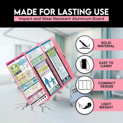 Nursing Clipboard Foldable with Medical Edition Cheat Sheets, 3 Layers Aluminum Foldable Clipboard for Nursing, Notepad for Students, Nursing School Essentials (Black)