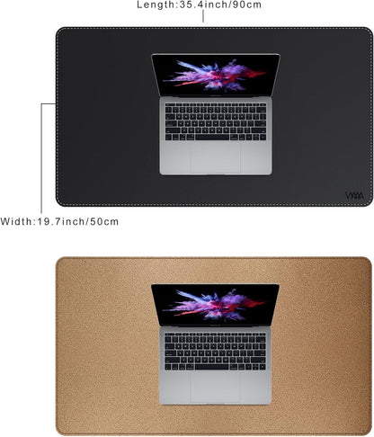 Vyaaa PU Leather & Cork Desk Mat, 39.4"x15.7" Dual Sided Computer Desk mat, Waterproof Large Mouse Pad, Non-Slip Office Desk pad, Office Desk Protector for Work/Gaming/Home (Black)