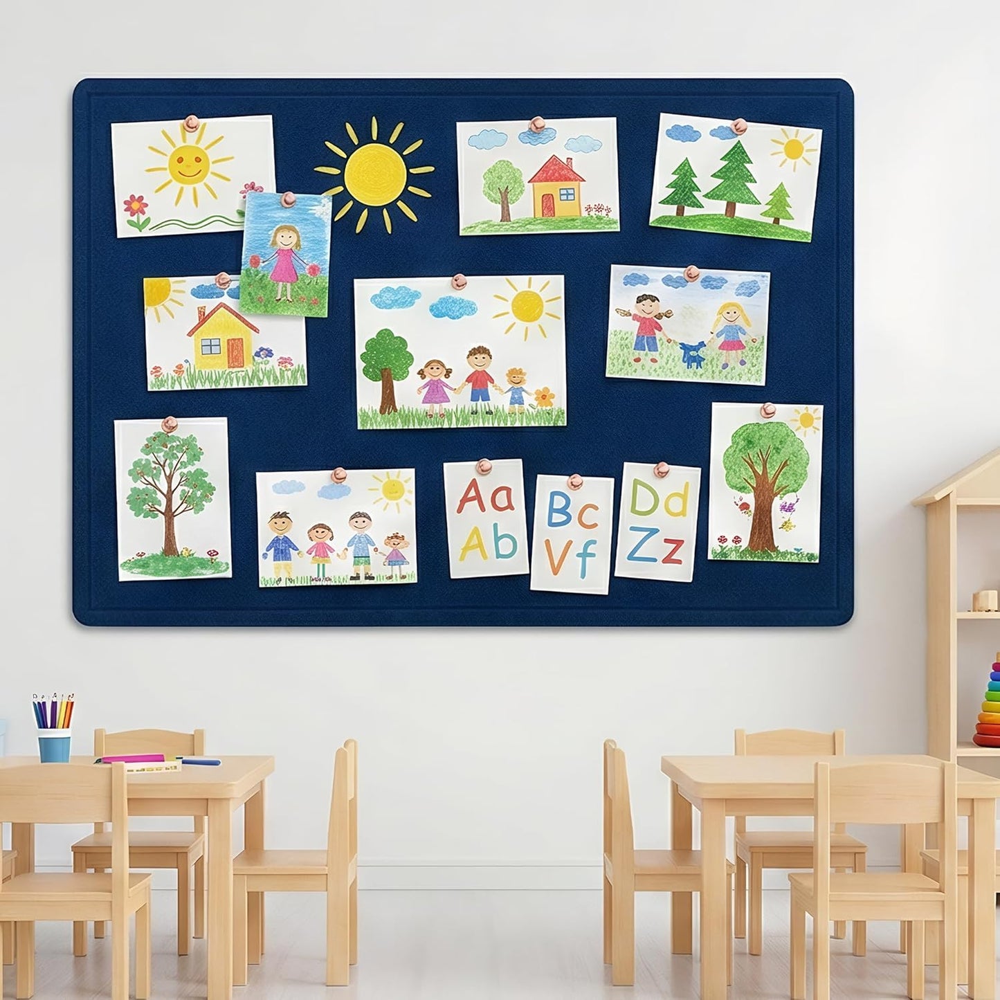 AKTOP Bulletin Board, 24" x 16" Foldable Felt Notice Pin Board for Wall, Decorative CorkBoard Photo Display Board with Self-Adhesive Tape, Vision Board Cork Board Alternative with 25 Pushpins - Latte