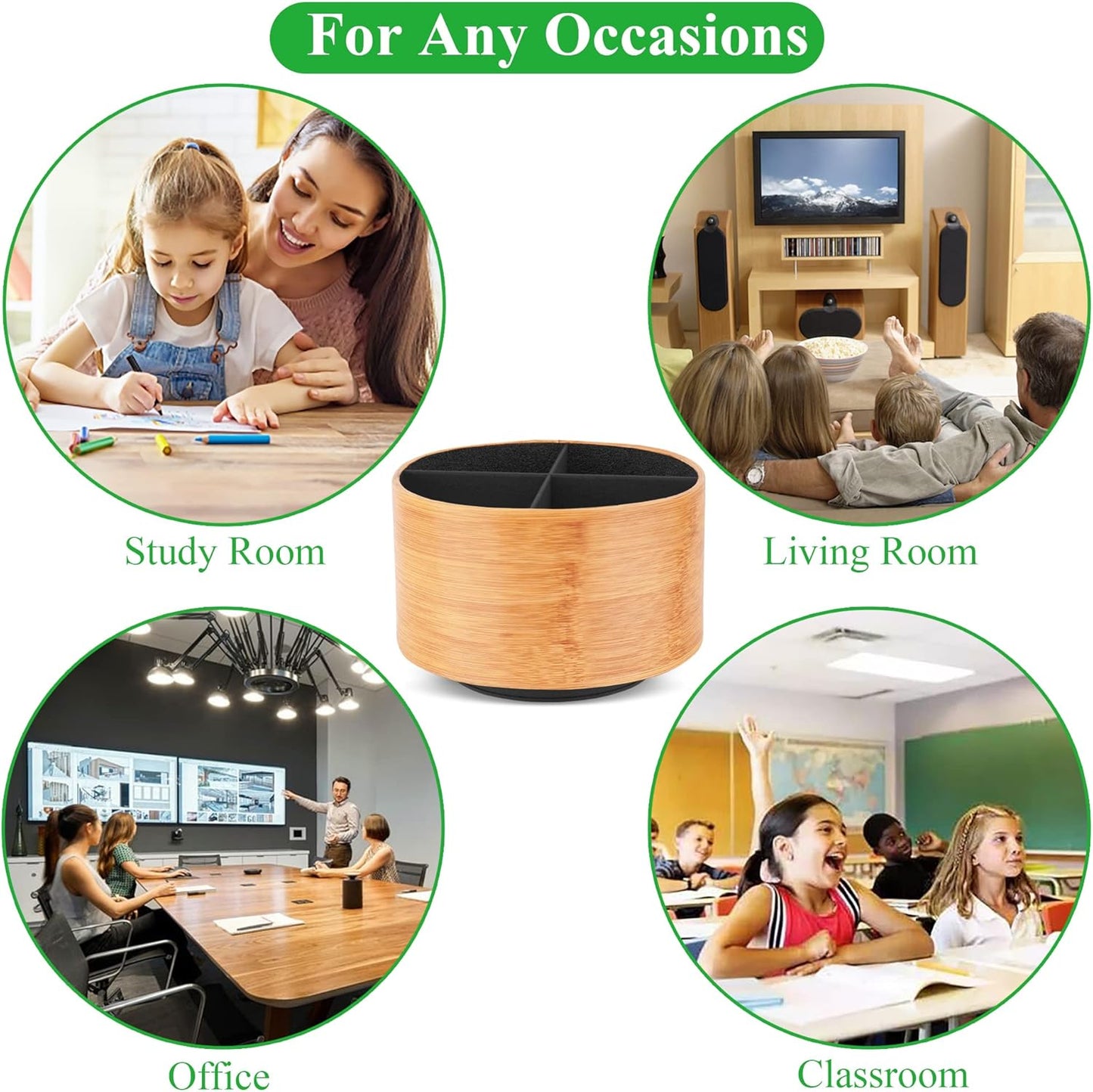 Round Leather Art Supply Organizer,Remote Control Holder,360 Degree Rotating,Multi-Functional Pencil Holder,4 Compartments Desktop Stationary Organizer(1-Fractal Flower) | Round - Colors B