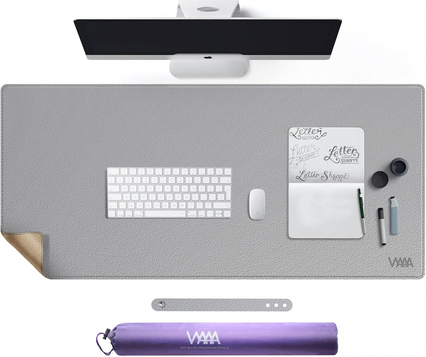 Vyaaa PU Leather & Cork Desk Mat, 39.4"x15.7" Dual Sided Computer Desk mat, Waterproof Large Mouse Pad, Non-Slip Office Desk pad, Office Desk Protector for Work/Gaming/Home (Black)
