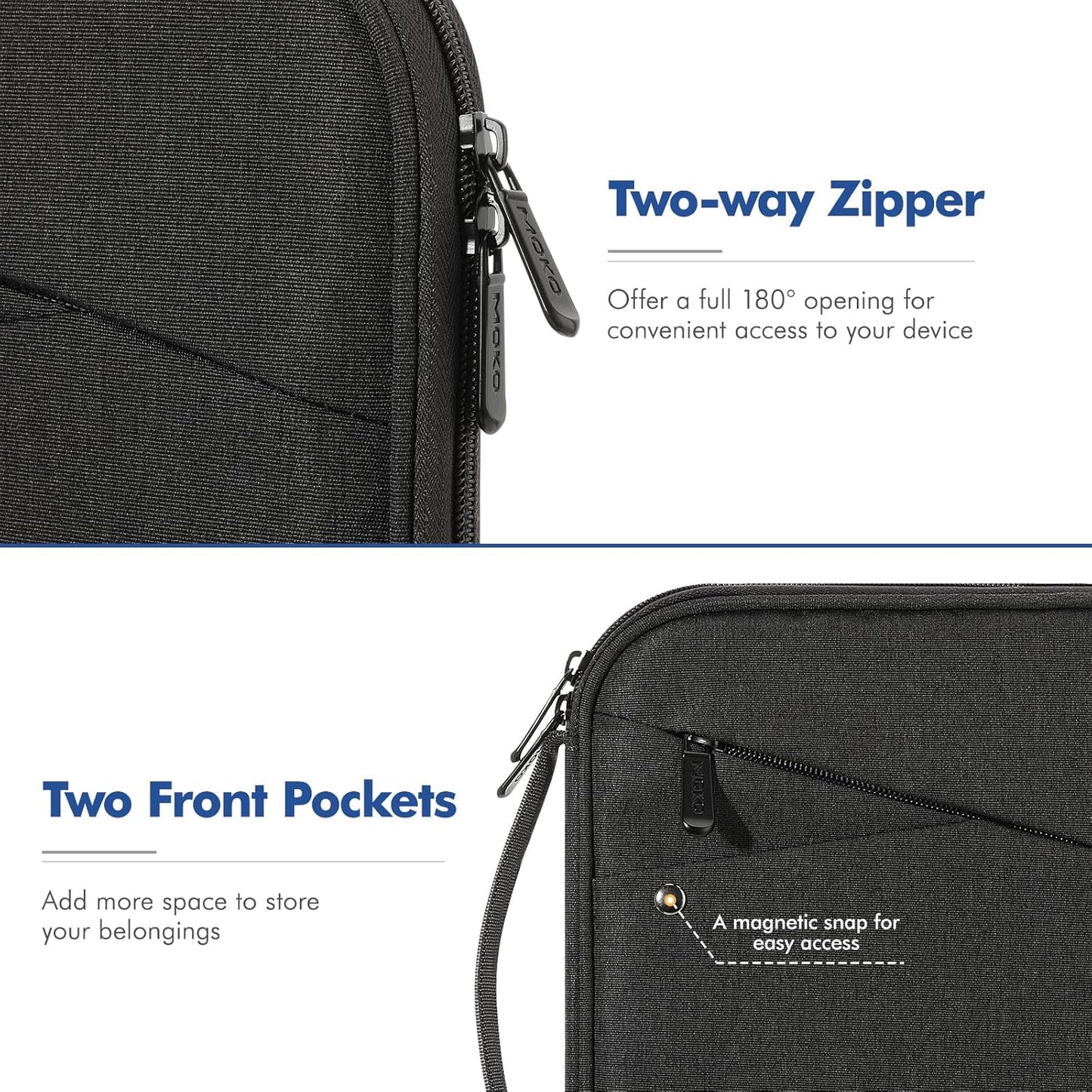 MoKo 9-11 Inch Tablet Sleeve Carrying Case with Handle, Padded Protective Travel Bag for New 11-inch iPad Air 4 2026/Pro M5/ A16, iPad 10th/Air 5/4th 10.9, i-Pad 9/8th 10.2,Tab S9/S8 11, Black