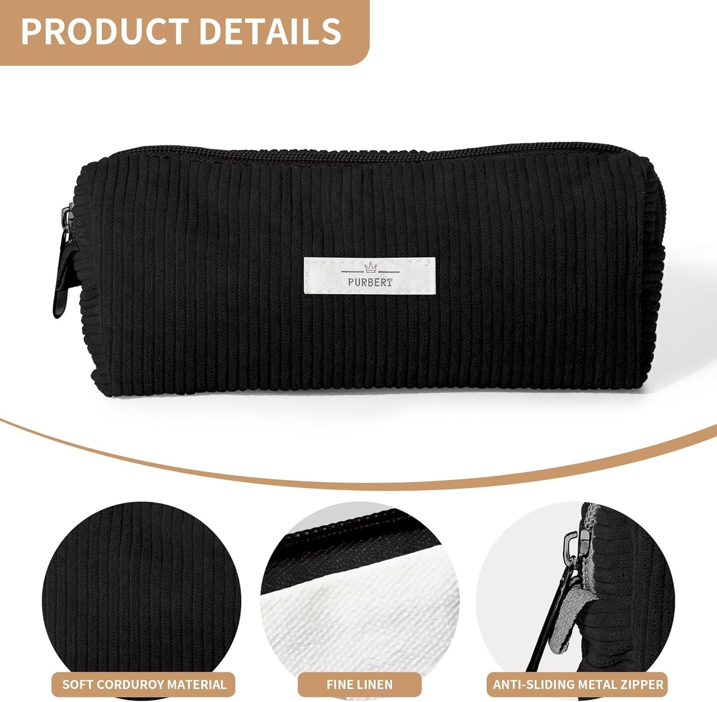 Pencil Bag Pen Case, Soft Corduroy Small Pencil Pouch Organizer with Zipper, Cute Pencil Case Pouch Stationery for Girls and Boys – Apricot