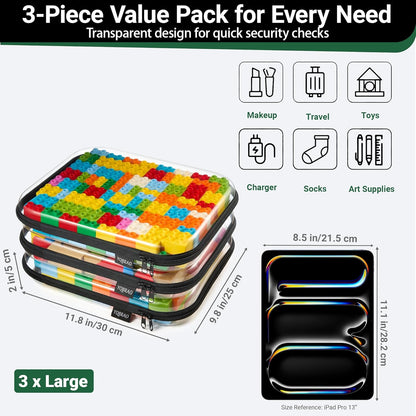 YQBRAO 6 Pack Clear Hard Shell Zipper Case, 1.2mm Heavy Duty Crush-Proof Diaper Bag Organizer Pouches, TSA Approved Travel Makeup Bag for Toiletries & Electronics, (2L, 2M, 2S) Multi-Size Storage Set