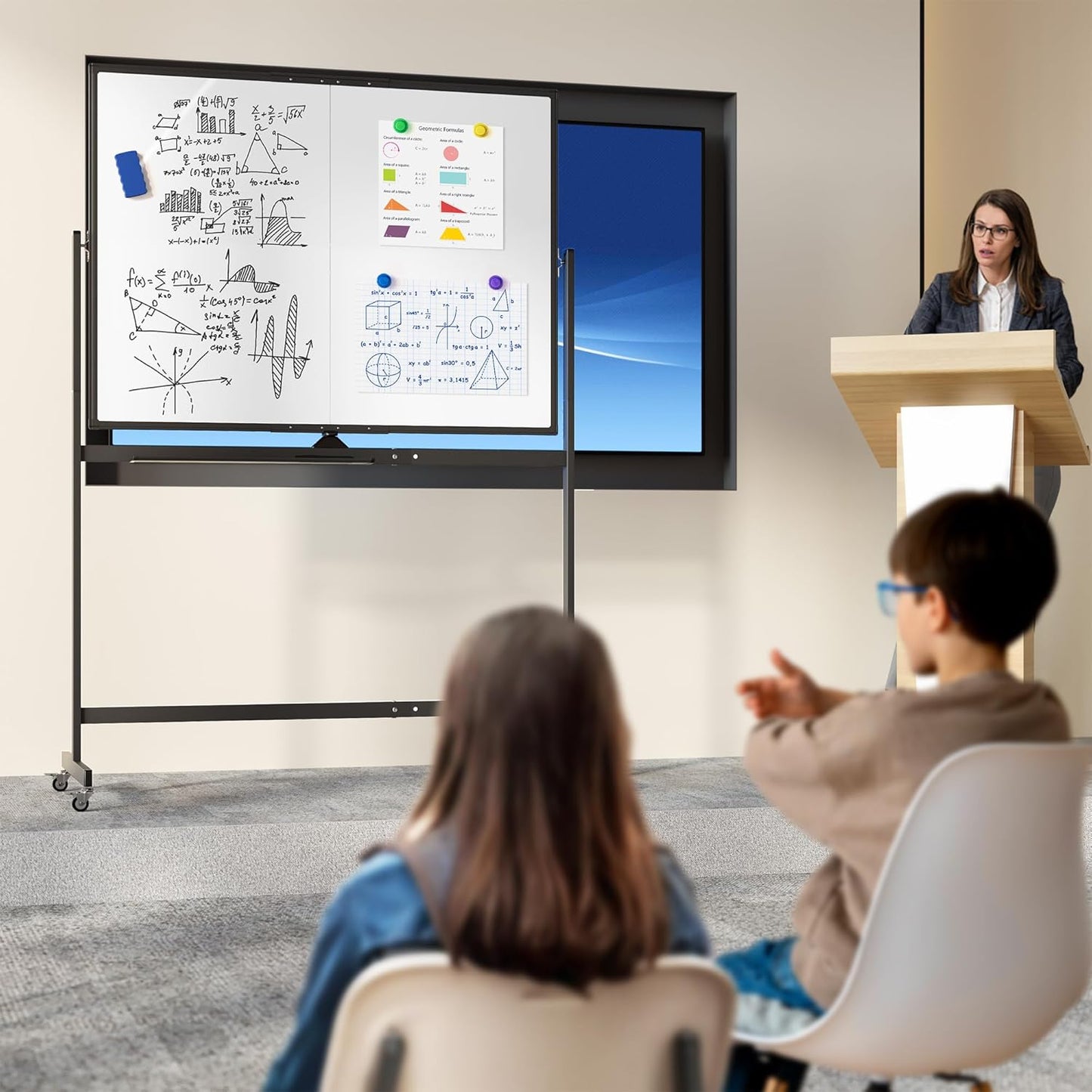 Large Whiteboard Easel with Stand, 36" x 24" Portable Standing Magnetic Dry Erase White Board, 3' x 2' Tripod Height Adjustable Flip Chart Easel for Home Office Classroom School, Silver