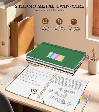 Dotted Notebook, Spiral Notebook Journal 8.5” x 11”, A4 Large Dot Grid Notebooks for Women Men, 100 GSM Dotted Paper, Plastic Hardcover Spiral Bullet Journals for Work School Sketching, Green