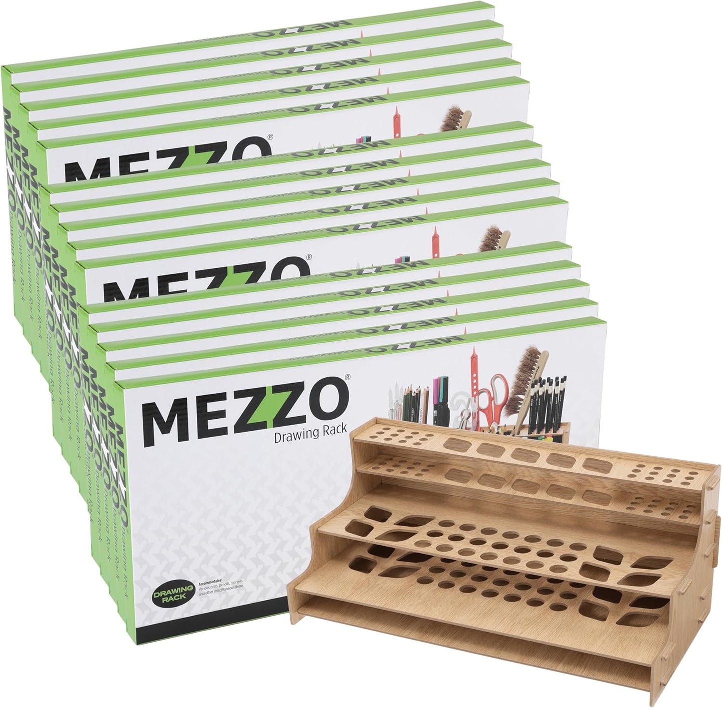 HG Art Concepts Mezzo Artist Drawing Rack - Wood Grain Laminate Multi Layer Desk Stand Professional Storage Display Organizer for Pens, Pencils, Drafting and all other Drawing Tools