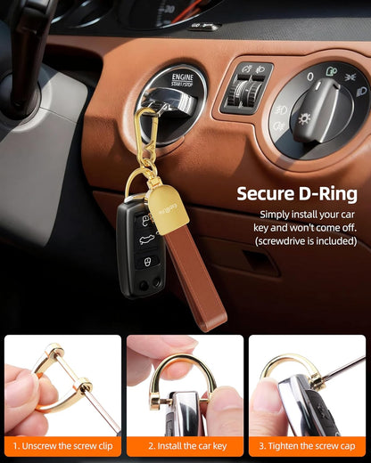 Keychain, Works with Apple Find My, Leather Car Keychain for Women and Men, Car Key Fob Holder, Key Chain with GPS Tracker, Anti-Lost Smart Keys Finder, Rechargeable, Black