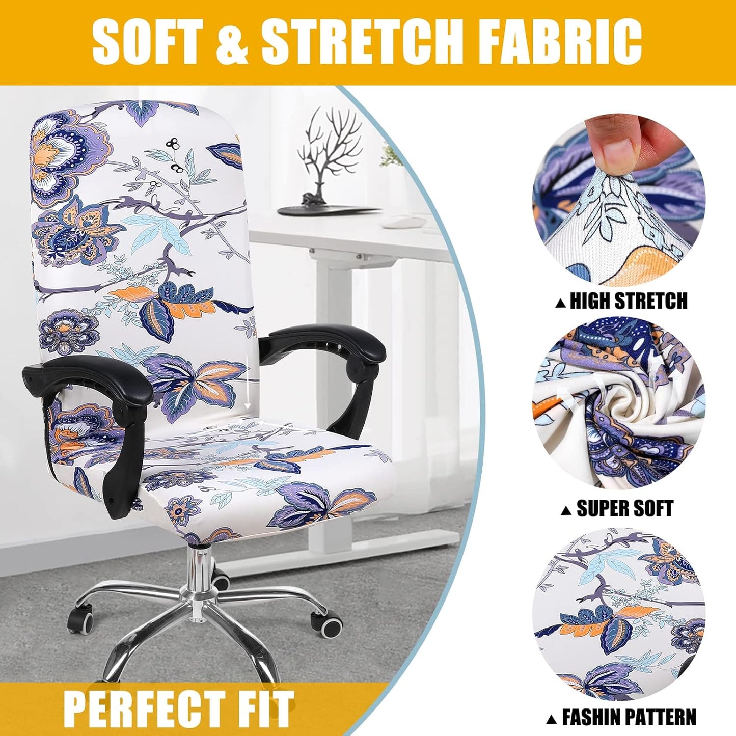 Smiry Stretch Printed Office Chair Armrest Covers, 2 Pcs Soft Fit Removable Washable Computer Desk Chair Arm Covers Protector, Black