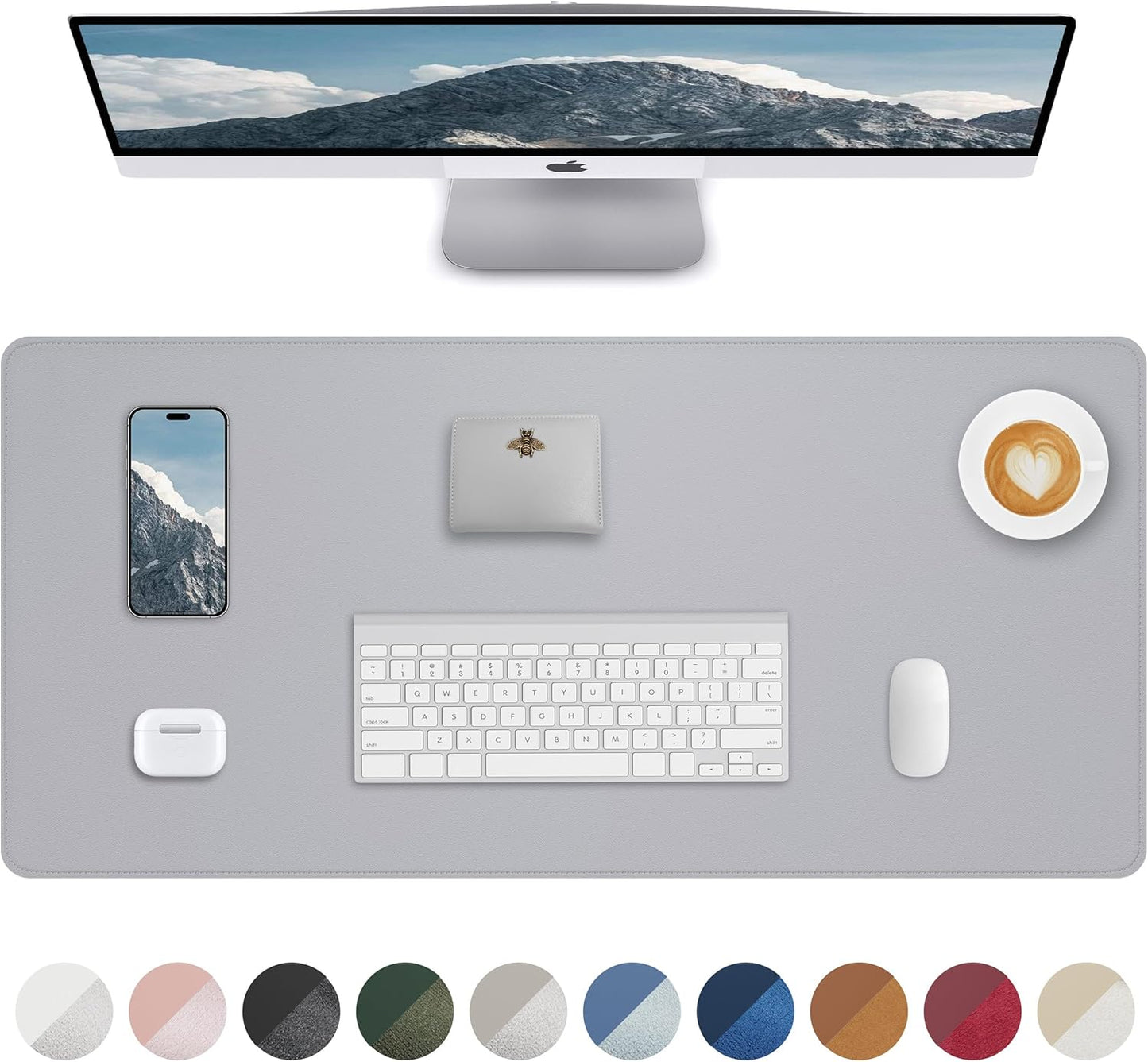 AFIING Desk Pad Protector 23.6" x 13.7" - Non-Slip Waterproof PU Leather Desk Mat for Mouse, Keyboard, Laptop, Office and Home Workspace (Beige)