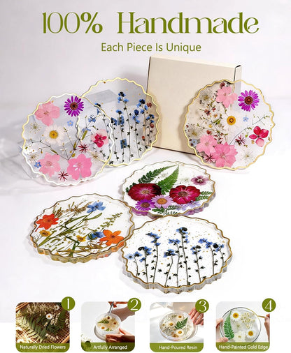 Oqplog Resin Drink Coaster for Desk Coffee Table-Pink White Cute Dried Flowers Cup Coaster for Work Office Home Outdoor Decor Gifts for Girls Women,1 Pcs Wave