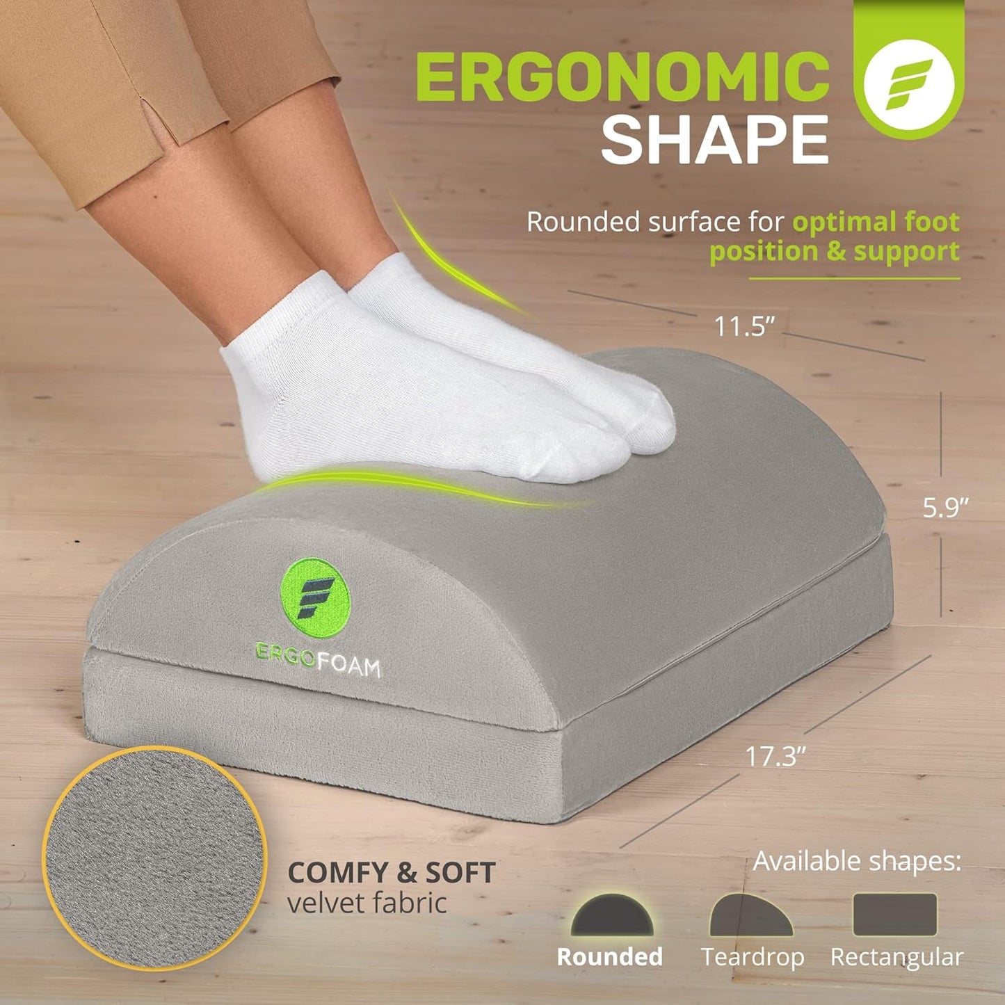 ErgoFoam Foot Rest for Under Desk at Work Adjustable - Chiropractor-Endorsed, High-Density Foam, Velvet (Black)