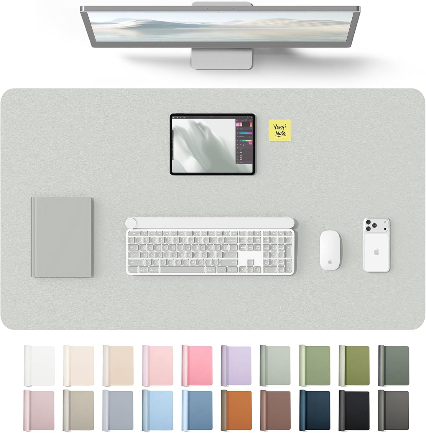 YSAGi Leather Desk Pad Protector, Large Mouse Pad, Non-Slip PU Leather Desk Blotter, Waterproof Writing Pad for Office and Home (31.5" x 15.8", Eggshell) - Colors A