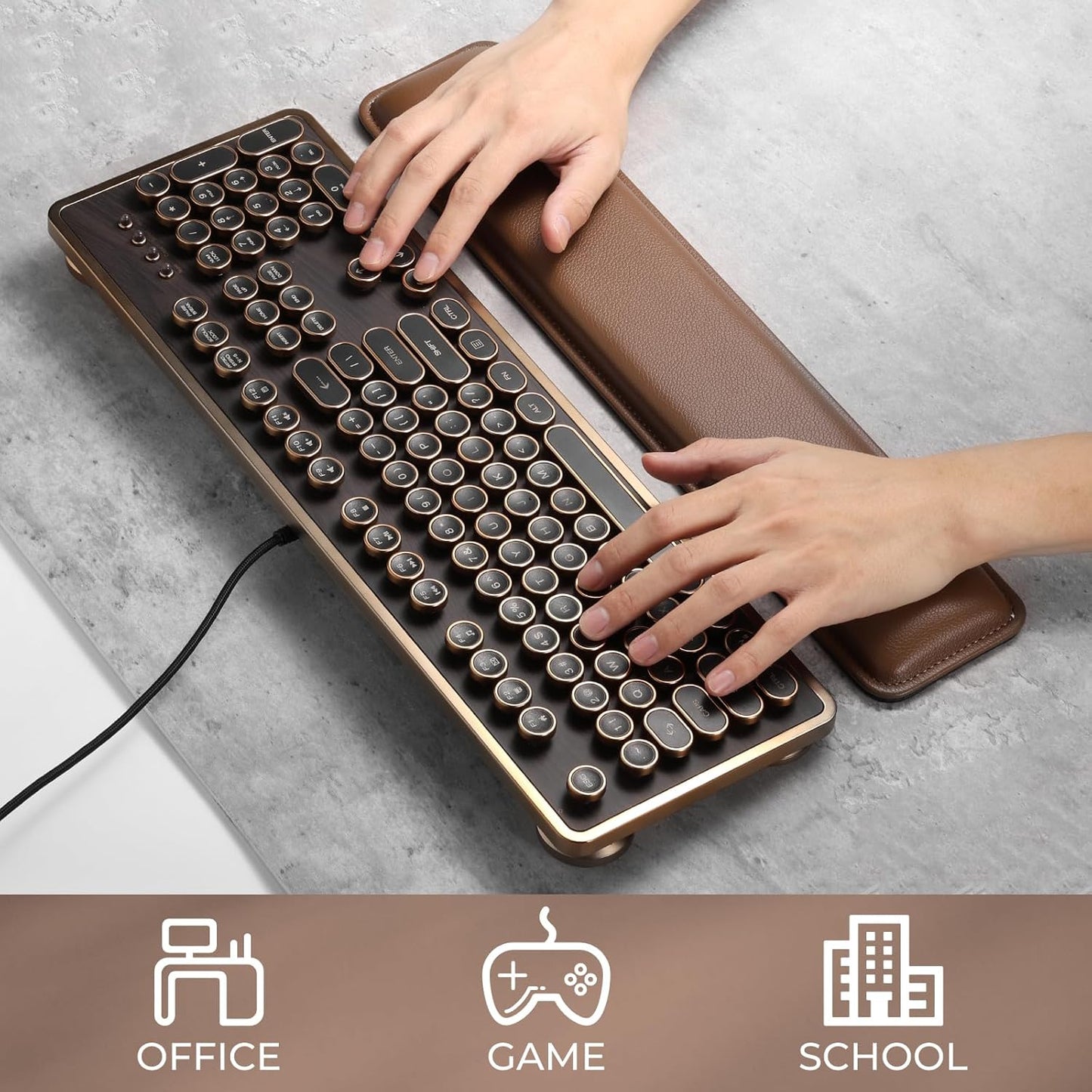 GLENCREAG Ergonomic Keyboard Wrist Rest - PU Leather Cushioned Support for Typing & Gaming, Comfortable Contoured Design for Wrist Pain Relief, Tan