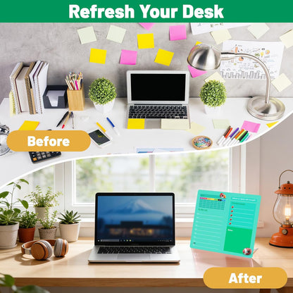 LeMotech Desktop Acrylic Dry Erase Board, 12x10 inches to-Do List Planner, Tabletop Whiteboard with Stand Office Supplies Includes 2 Markers & 1 Eraser, Pink Rose Pattern, 1 Pack