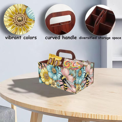 LSQFS DIY Diamond Painting Storage Box, Wooden Multi-Grid Organizer with Handle, Portable Desktop Caddy for Art Kits, Craft Tools, Makeup Brushes, Stationery Home Office
