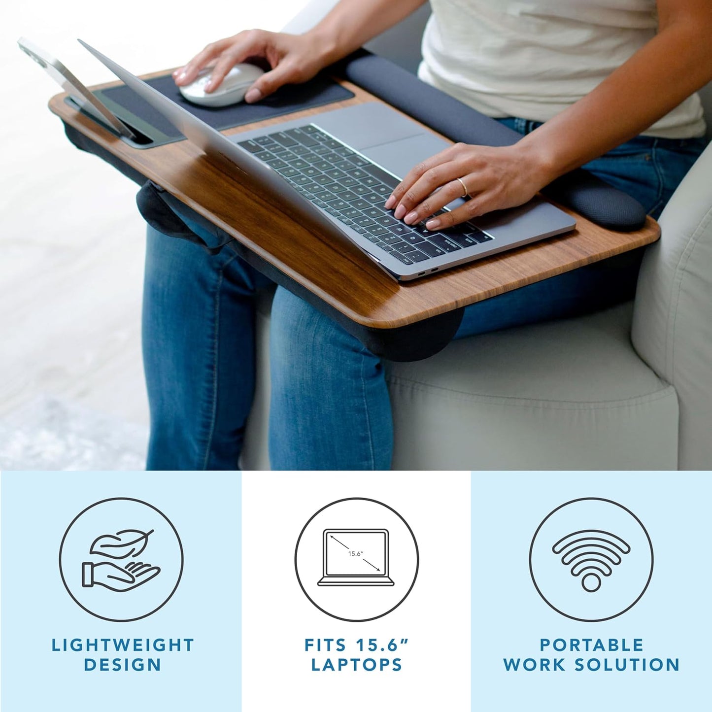 LAPGEAR Home Office Lap Desk with Device Ledge, Mouse Pad, and Phone Holder - Black Carbon - Fits up to 15.6 Inch Laptops - Style No. 91588