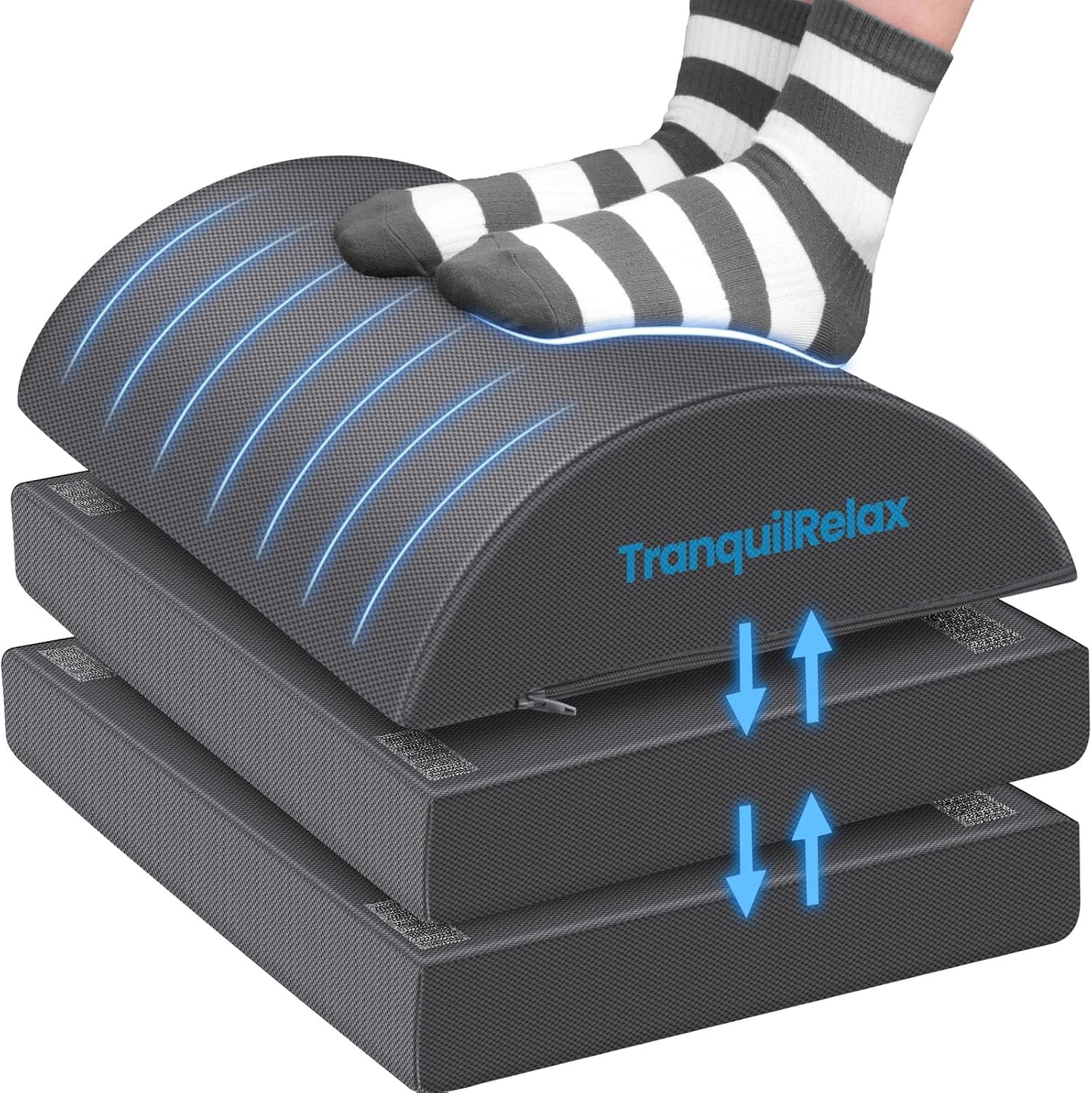 TranquilRelax Foot Rest for Under Desk at Work, Gaming Accessories Foot Stool with 3 Adjustable Heights & Washable Cover, Comfortable Office Desk Accessories, Footrest for Office, Home and Car (Black)