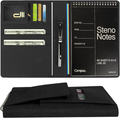 Journal Cover for Rocketbook Flip | 6"x9" Steno Pad Holder & Top Spiral Notebook Cover | Waterproof Folio with Pen Loop & File Pocket for A5, Executive Size Notebooks (Black)