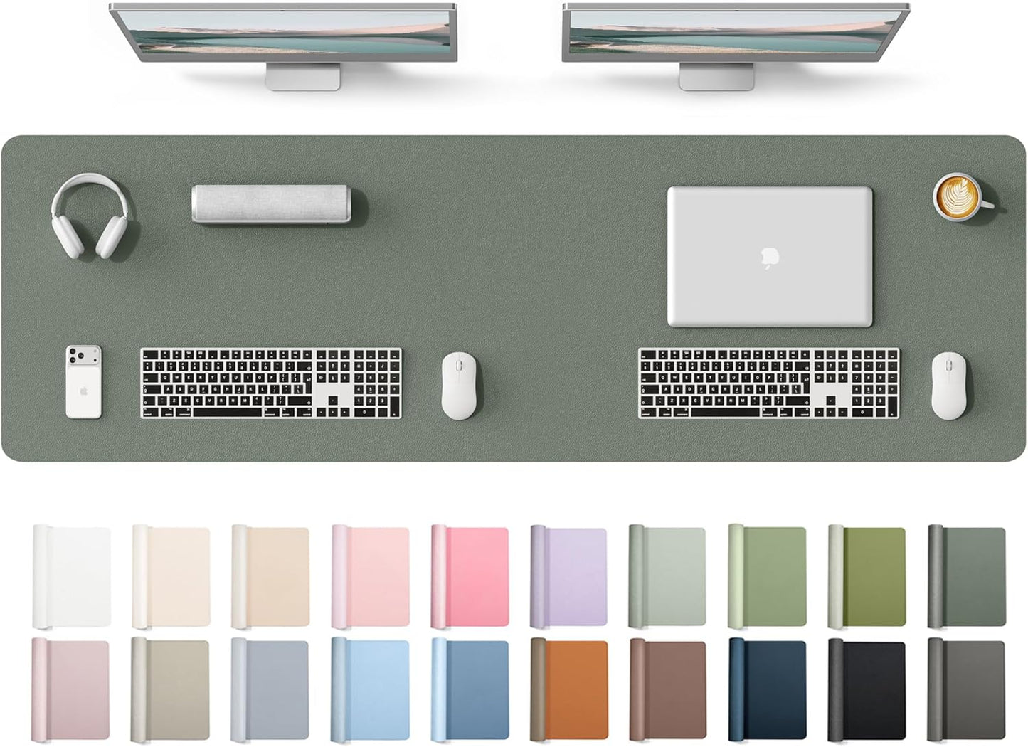 YSAGi Leather Desk Pad Protector, Large Mouse Pad, Non-Slip PU Leather Desk Blotter, Waterproof Writing Pad for Office and Home (31.5" x 15.8", Eggshell) - Colors B
