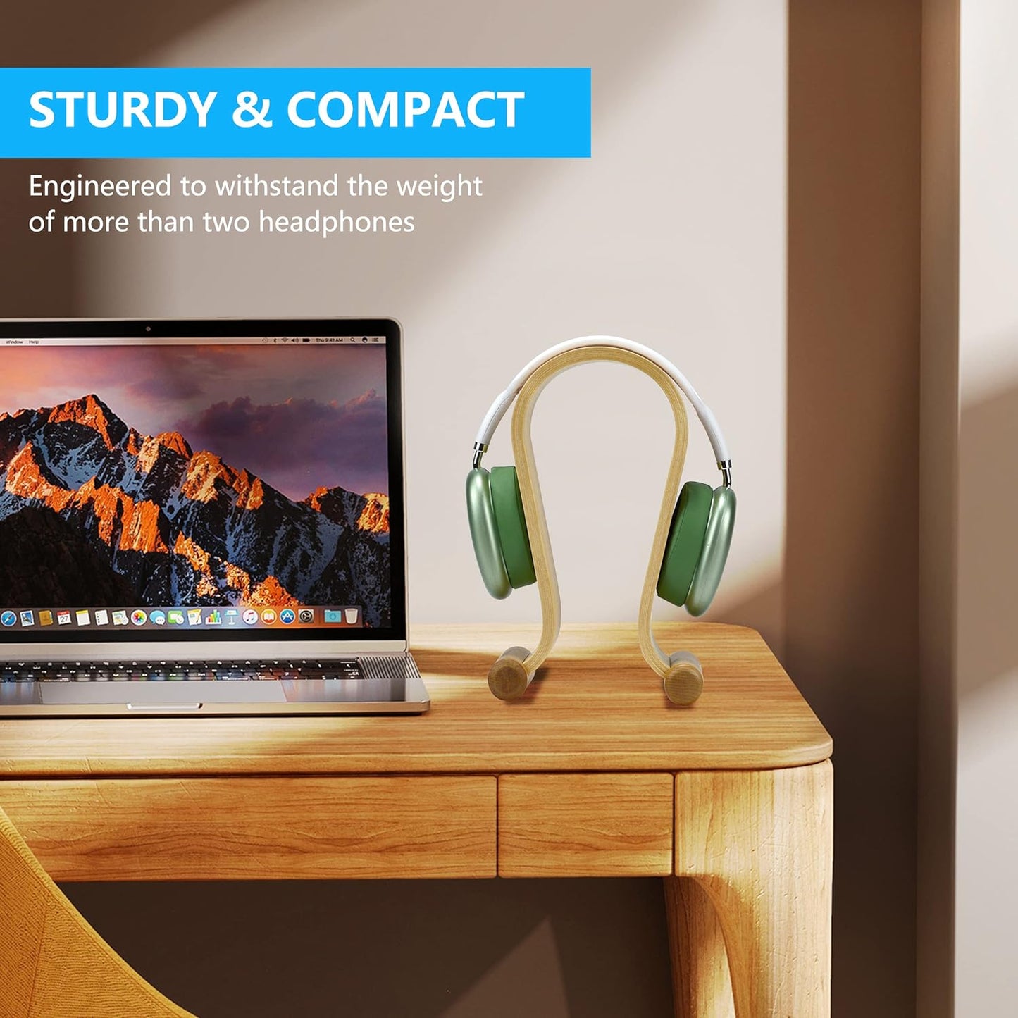 SAMDI Wood Headphone Stand, Headphone Holder Wood Headset Stand Compatible for Sony, Bose, Shure, Jabra, JBL, AKG Gaming Headphones Display et. (Walnut)
