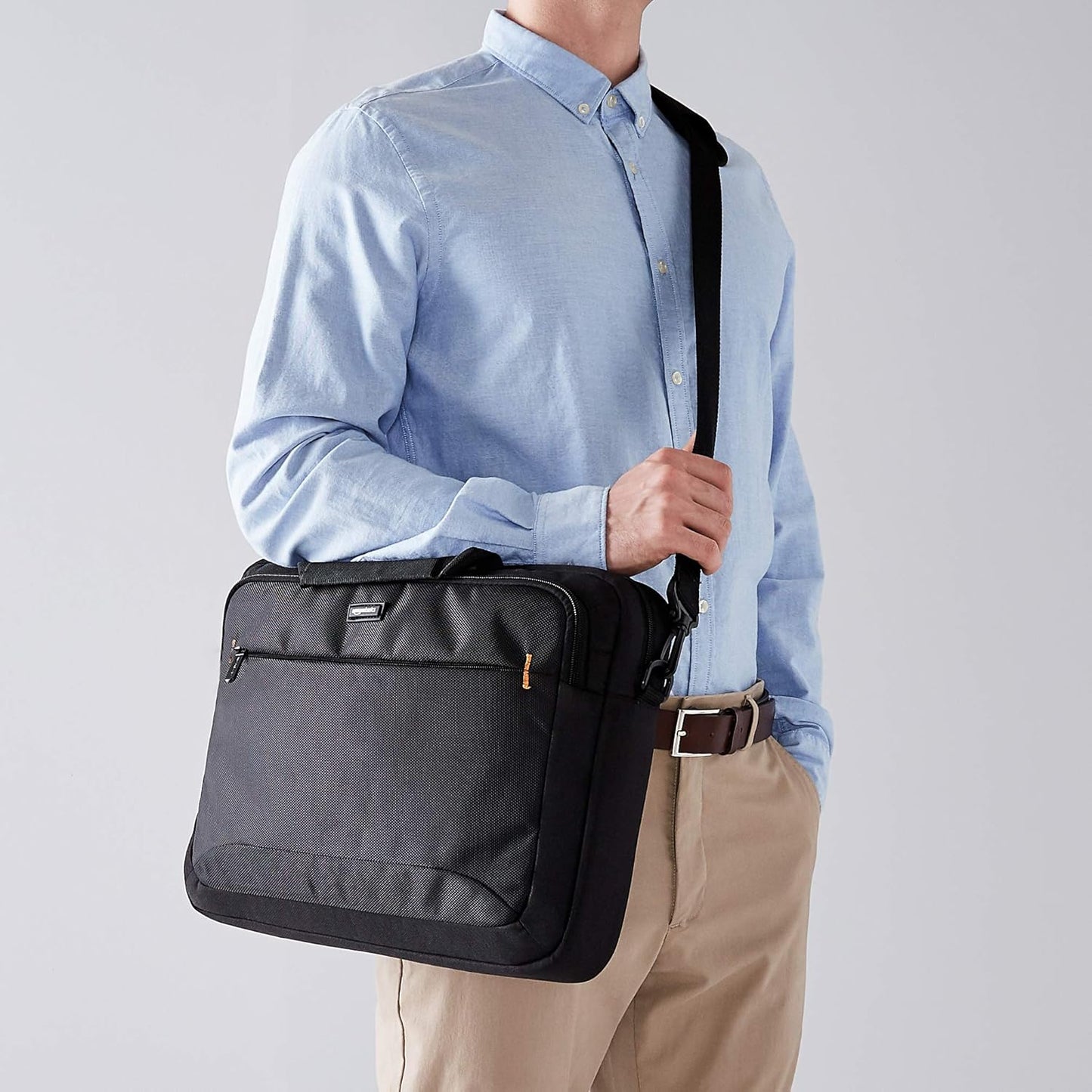 Amazon Basics Laptop Tablet Carrying Case with Shoulder Strap and Grab Handles, 14-inch, Black, Compartments for Storage