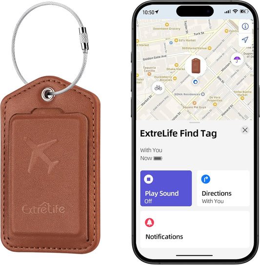 Luggage Tags, Works with Apple Find My, Smart Luggage Tag for Suitcases, Leather Bag Tags for Travel, Suitcase Tag with Privacy Flap, Anti-Lost Luggage Tracker, Travel Essentials, Rechargeable, Orange