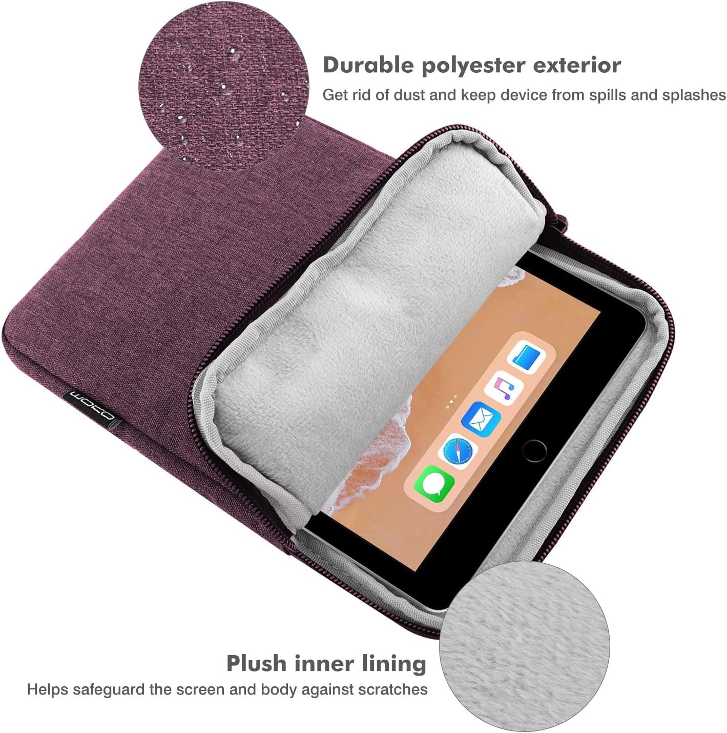 MoKo 7-8 Inch Tablet Sleeve Bag, Polyester Pouch Cover Case Fits iPad mini (A17 Pro) 8.3" 2024, iPad mini 6/5/4/3/2/1, Samsung Galaxy Tab S2 8.0, Tab A 8.0, ZenPad Z8s 7.9,Black