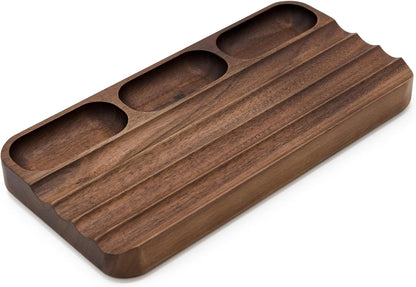 MUUJEE Wooden Desk Pen Pencil Organizer - 7.5 x 3.75 for Work Teacher Dad Wood Pencils Tray Work Minimalist Rustic, Gift for The Man who has it All