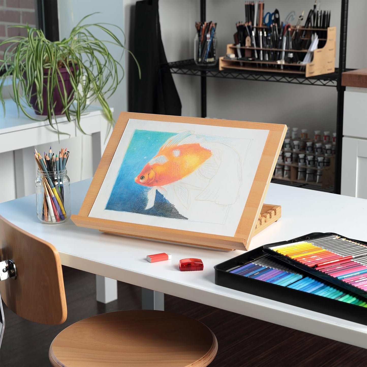 SoHo Urban Artist Extra Large 19.75" x 29.5" Adjustable Portable Drawing Board Stand Easel, 5 Positions, Natural Beechwood Finish