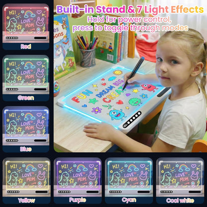 Led Drawing Board for Kids, 16" Rechargeable Neon Message Board with 7 Light Modes, Cordless Design, Built‑in Stand, Wall‑Mount Ready, Doodle Glow Drawing Board, Pens & Tracing Book Included