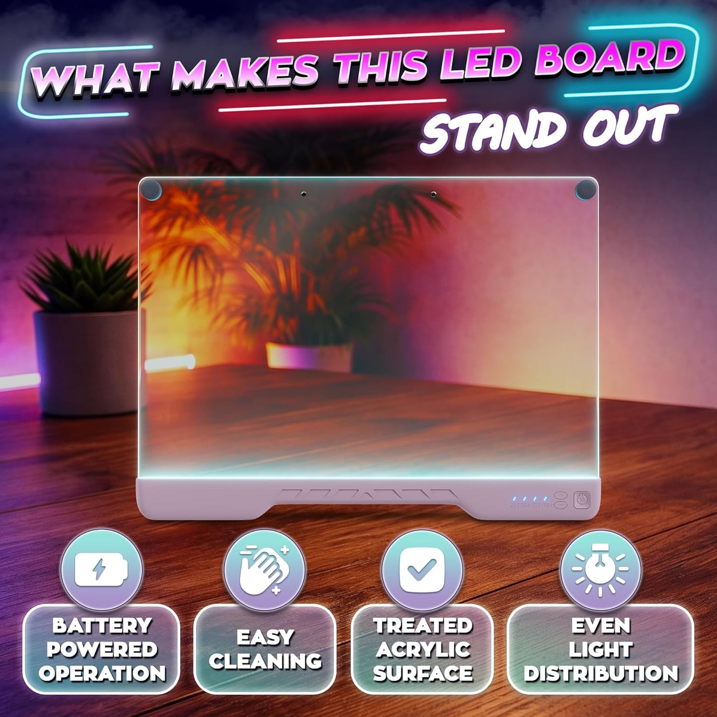 Upgraded 16” LED Drawing Board – Rechargeable, 7 Colors, 10 Light Modes, Adjustable Brightness – Acrylic Light Board for Tracing with Stand, Markers and Full Kit – Birthday Gift Set (Black)
