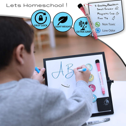 Dry Erase White Board for Desktop & Wall 12"x16" with 2 Magnetic Removable Planners - Weekly & Monthly to Do List Board with Stand, 6 Markers Eraser & Wall Hangers - Portable Double Sided Magnetic